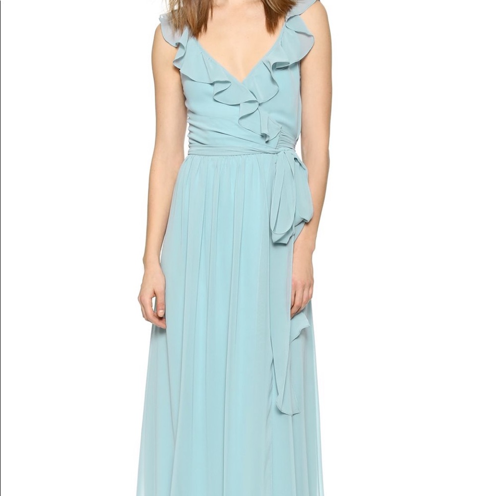 Joanna august maxi flutter sleeve bridesmaid dress